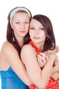 Two embracing beauty young women