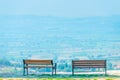 Two empty benches and beautiful views Royalty Free Stock Photo