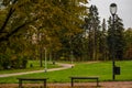 Two empty benches on a park Royalty Free Stock Photo