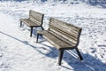 Two empty benches on snow covered Royalty Free Stock Photo