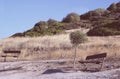 Two empty benches on windy hill Royalty Free Stock Photo