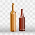 Two empty bottles of wine and beer isolated on transparent Royalty Free Stock Photo