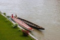 Two empty canoe boats