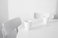 Two empty chairs with two mugs Royalty Free Stock Photo