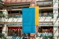 Two empty clean banners hanged inside the shopping mall