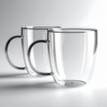 Two Empty Clear Glass Mugs with Handles in Studio Setting Royalty Free Stock Photo