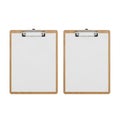 Two empty clipboards with wooden frames and silver clips on white background Royalty Free Stock Photo