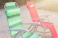 Two empty deck chairs at the pool Royalty Free Stock Photo