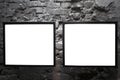 Two empty frames on brick wall Royalty Free Stock Photo