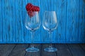 Two empty glass glasses with a red heart Royalty Free Stock Photo