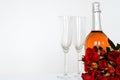 Two empty glasses with a bottle of sparkling Rose wine Royalty Free Stock Photo