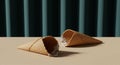 Two Empty Ice Cream Cones on a Table Royalty Free Stock Photo
