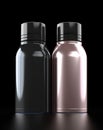 two empty mock up cosmetic and beauty product bottles on black background Royalty Free Stock Photo