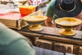 Two empty oriental bowls in a summer