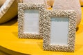 Two empty photo frames on table Royalty Free Stock Photo