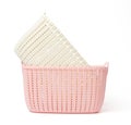 Two empty plastic laundry baskets on white background.close up Royalty Free Stock Photo