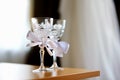 Two empty wedding champagne glasses