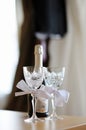 Two empty wedding champagne glasses