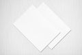 Two empty white poster mockups lying diagonally on grey concrete background Royalty Free Stock Photo