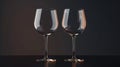 Two empty wine glasses on a reflective dark surface with copy space Royalty Free Stock Photo