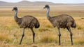 Two Emus Standing in a Dry Grassland, Australia Royalty Free Stock Photo