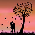 Two enamored under a love tree, illustration.