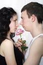 Two enamoured with a rose Royalty Free Stock Photo