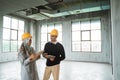 Two engineer in the space hall building project Royalty Free Stock Photo