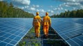 Engineers Inspecting Solar Panels on a Sunny Day