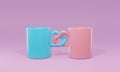 Two entwined love heart handle mugs 3d rendering illustration