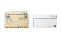 Two envelopes one yellow with postage and one plain white ready for mail delivery Royalty Free Stock Photo