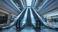 Two escalators in a modern shopping mall. The interior features sleek lines and bright lighting, creating a spacious and Royalty Free Stock Photo