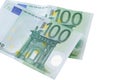 Two euro banknotes isolated on white background. Nominal 100 EUR