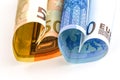 Two euro bill in the form of a heart Royalty Free Stock Photo