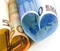 Two euro bill in the form of a heart Royalty Free Stock Photo