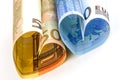 Two euro bill in the form of a heart Royalty Free Stock Photo