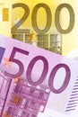 Two euro notes: 200 and 500. Royalty Free Stock Photo