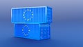 Two Europran Union EU cargo shipping containers set stacked on top of each other isolated Europe products market industry