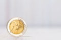 Two euros coin on white wood background Royalty Free Stock Photo