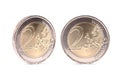 Two euro coins with shadows Royalty Free Stock Photo
