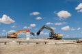 two excavators digging Royalty Free Stock Photo