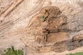 Two excavators working at construction site on earthworks. aerial view Royalty Free Stock Photo