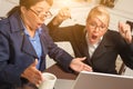 Two Excited Businesswomen Celebrate Success on Laptop Computer