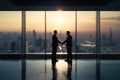 Two executives in suits shake hands. Beautiful illustration picture. Generative AI