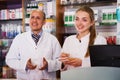 Two experts in farmacy Royalty Free Stock Photo