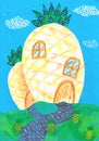 Two fabulous pineapple houses. Children`s drawing