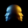 Two-faced head statue, blue and gold Royalty Free Stock Photo