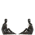 Two faceless mannequin guys sit on the floor symmetrically. 3d rendering
