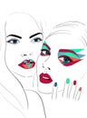 Two faces with bright makeup Royalty Free Stock Photo