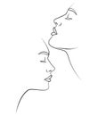 Two faces one line. Fashionable drawing. Vector image.